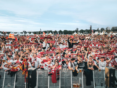 Eine Fanmeile des SC Freiburgs.